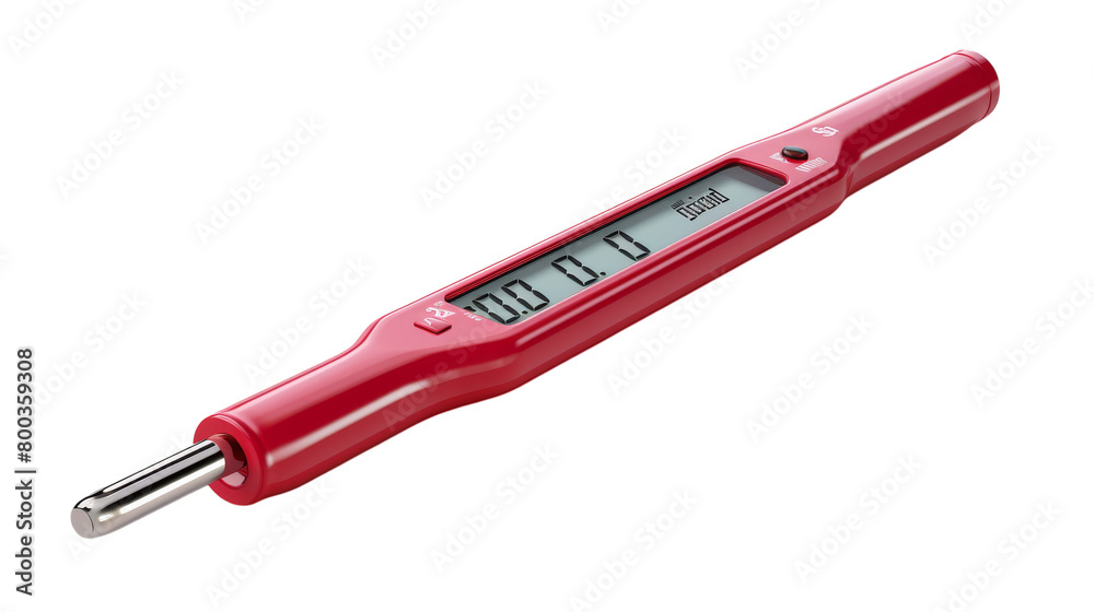 A digital thermometer sits atop a white background, displaying a precise temperature measurement on transparent background A digital thermometer sits atop a white background, displaying a precise temperature measurement on transparent background