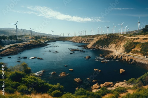 Renewable Horizon: Wind Turbines and Solar Symphony © AIproduction