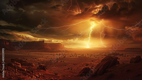 Lightning strike over desert