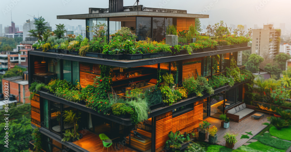 Urban Building Overgrown With Green Plants