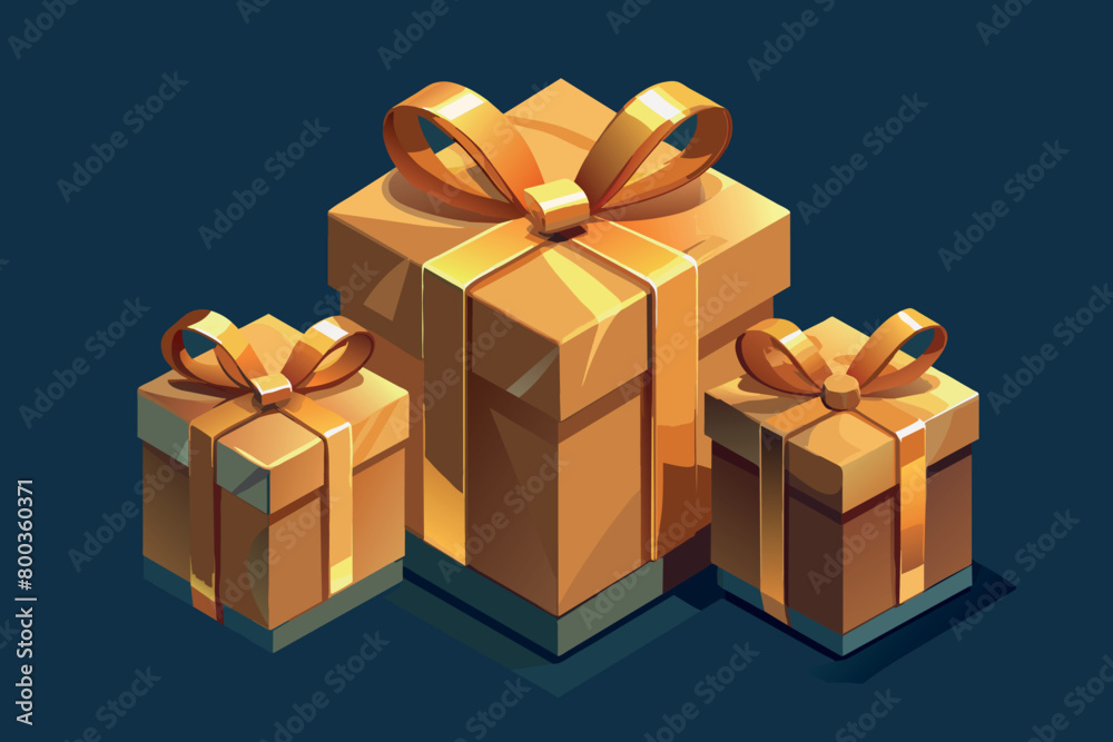Fototapeta premium Three boxes with gold bows on them
