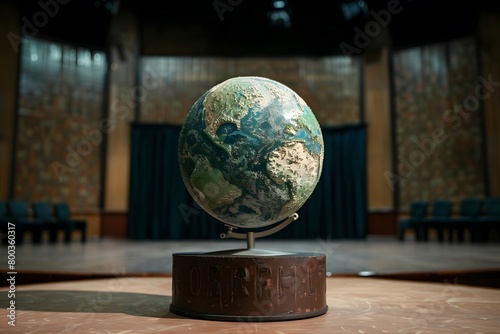 World Globe on Table with Map photo