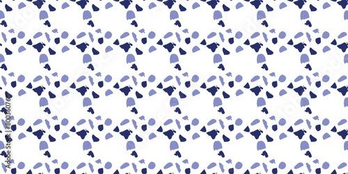 Indigo blue Japanese block print effect bordur. Seamless hand made vector design for fabric batik ribbon and faded fashion repeat banner.  photo