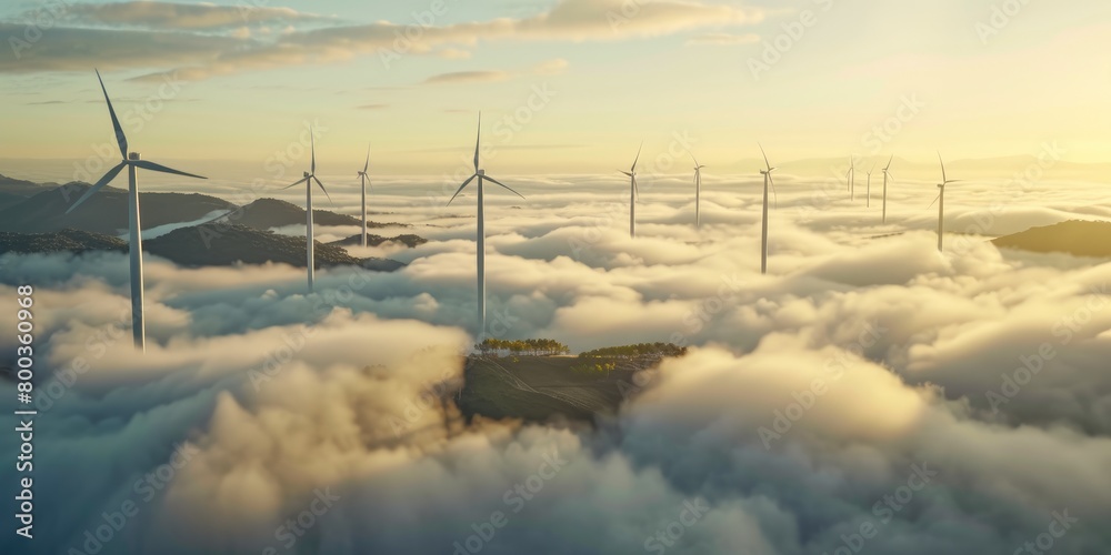 Scenic Kunlun Mountain Top with Wind Turbines in Cloudy Atmosphere