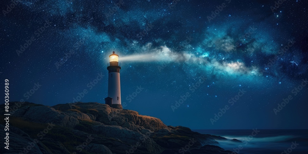Majestic Lighthouse Guiding Starlit Nights, Coastal Beauty