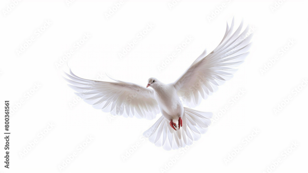 White dove flying isolated on a white background White dove flying isolated on a white background