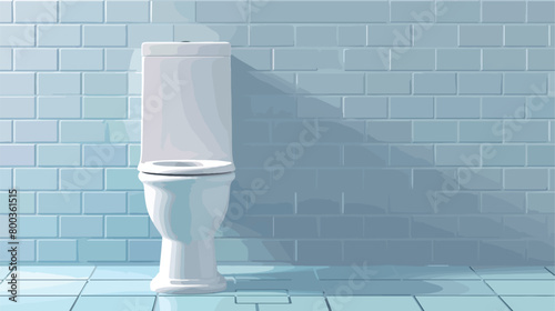 Modern toilet bowl near white brick wall Vector illus