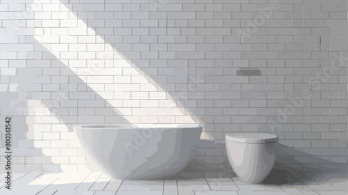 Modern toilet bowl near white brick wall Vector illus photo