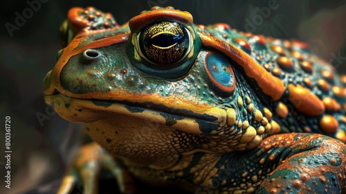 A macro shot emphasizing the intricate textures and vibrant colors of a frog s skin  capturing the beauty of wildlife