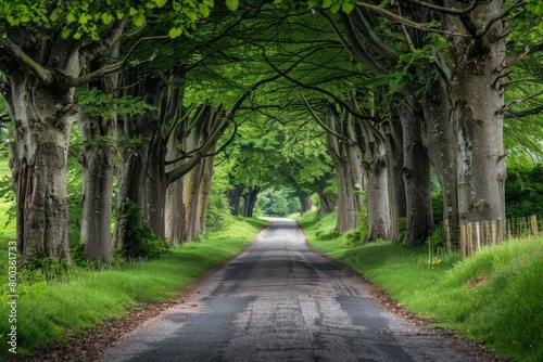 Wooded private road lined with trees photo