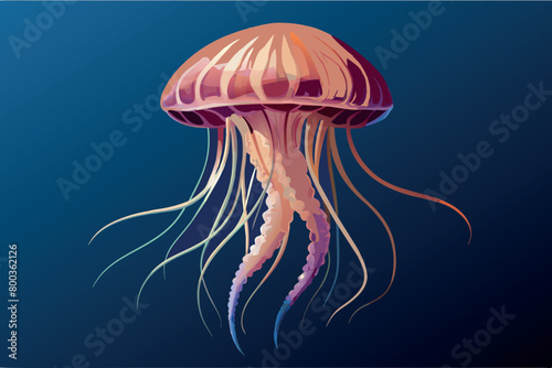 A jellyfish with long tentacles is floating in the ocean