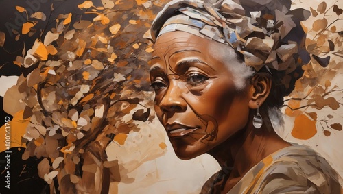 Abstract representation of elderly African American with Alzheimer s  capturing the complexities of memory loss.