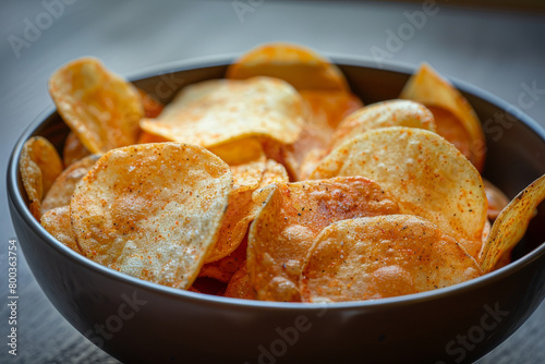 A bowl of crispy, golden chips, emphasizing their appeal as a beloved snack - Generative AI