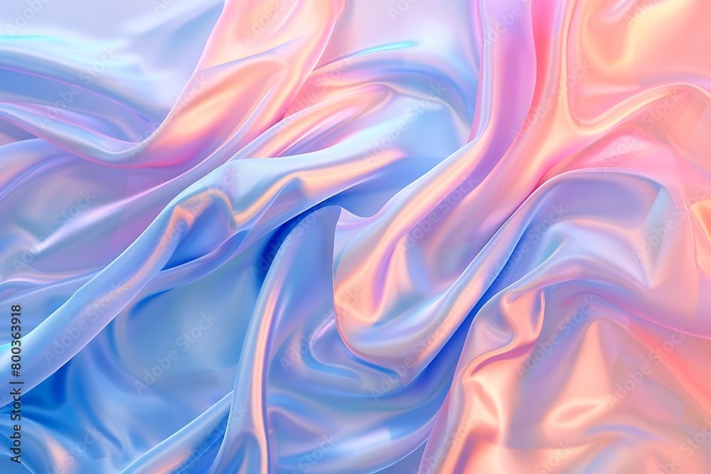 Elegant silky fabrics in a graceful flow, showcasing a beautiful gradient of colors from pink to blue AI generated .