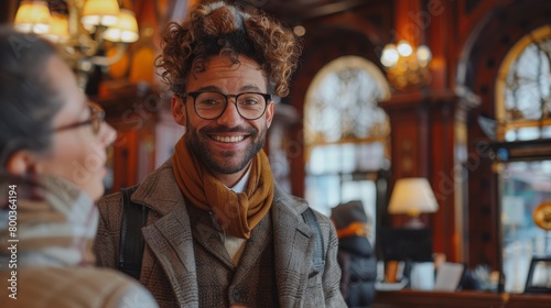 Wallpaper Mural Hotel manager greeting tourists at the entrance with a warm smile and offering assistance. Torontodigital.ca