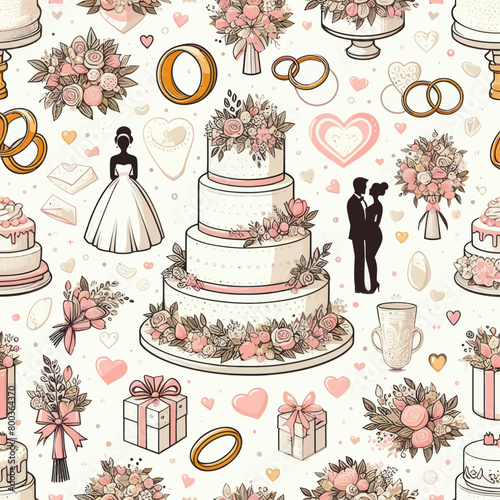 set of icons of accessories of wedding ceremony 