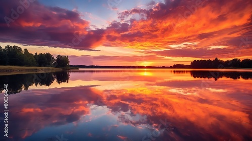 A beautiful sunset over a calm lake