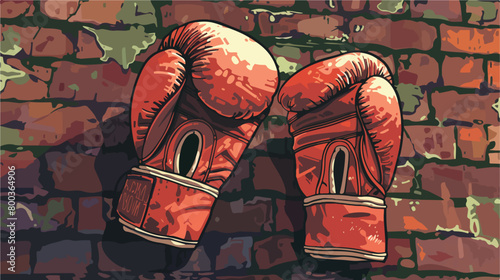 Pair of boxing gloves hanging on brick wall Vector il