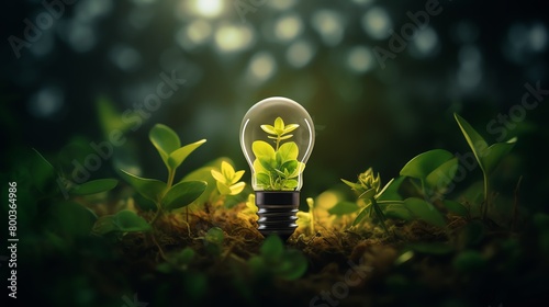 A light bulb with a plant growing inside it photo