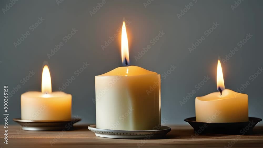 Three Lit Candles Sit on a Plate Motion High Quality Video in 4k