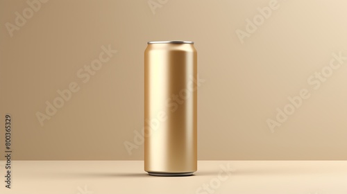 Gold can on a beige background.