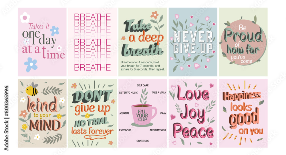 A4 Mental health posters, Positive affirmation posters, Self care posters, positive affirmation cards. Affirmation wall art, affirmation stickers, motivational posters. Printable art, 10 pack bundle