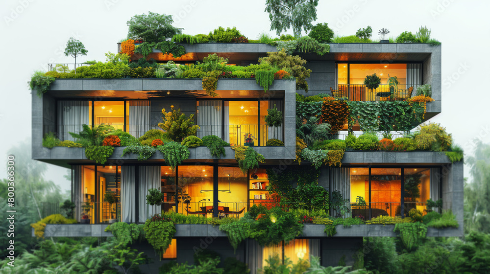 Tall Building Covered in Lush Plants Tall Building Covered in Lush Plants