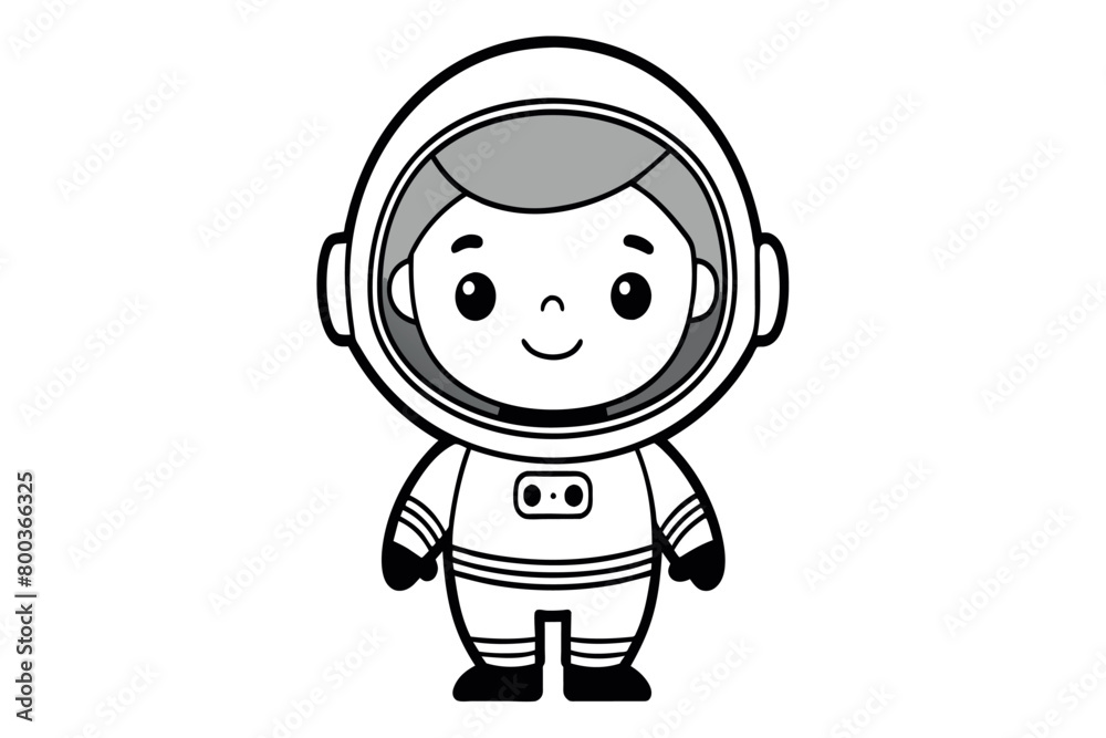 A cartoon astronaut is smiling and standing in front of a white background A cartoon astronaut is smiling and standing in front of a white background