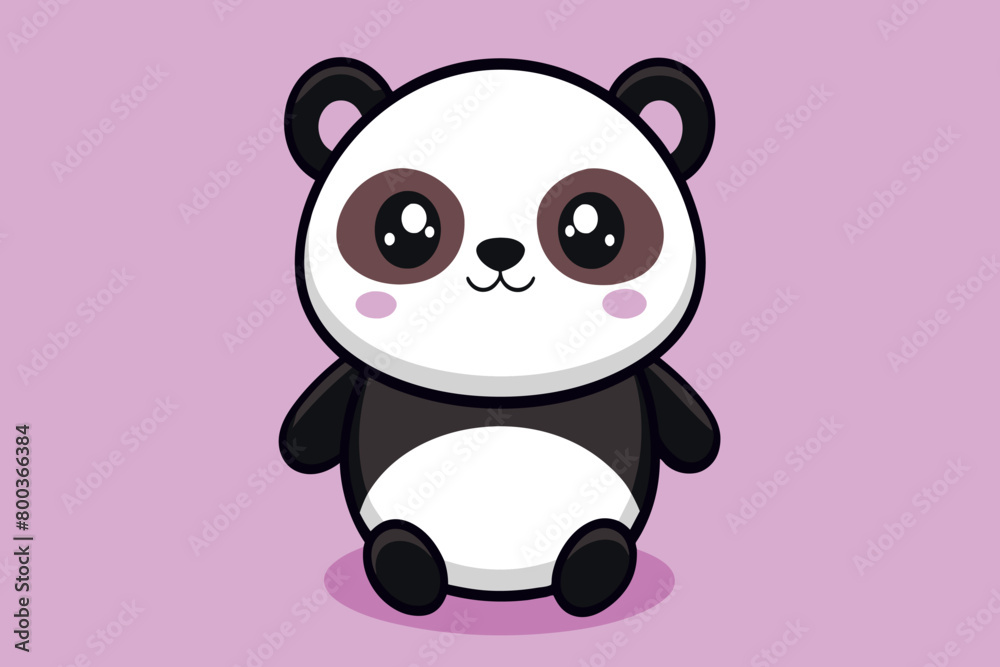 A cute cartoon panda bear is sitting on a pink background