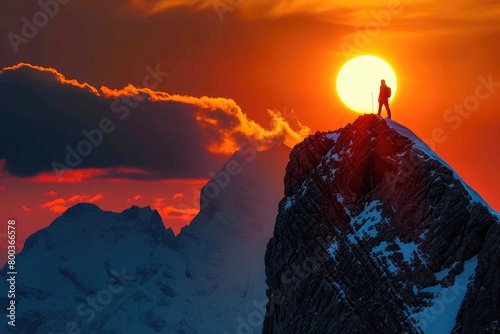 Summit Serenity: Climber's Triumph at Sunrise