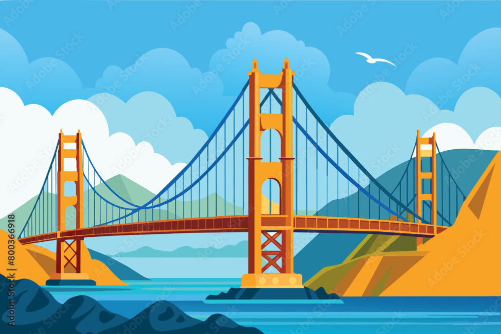 Fototapeta premium A bridge spans a body of water with mountains in the background