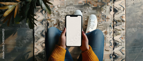 Business person man or woman holding smartphone showing mock up blank white empty mobile phone screen, hands using cellphone close up view. Mockup display for applications ads.