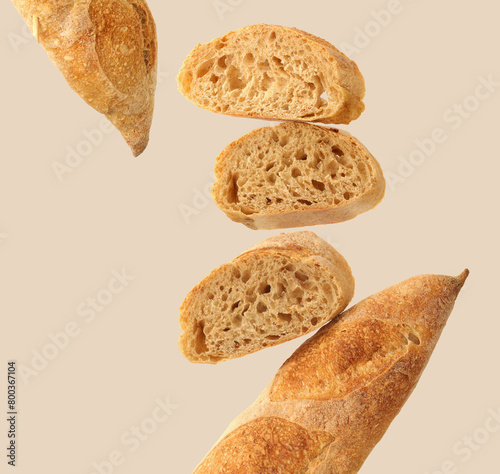 Creative layout made of bread on the beige background. Food concept. Macro concept. (ID: 800367104)