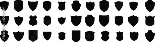 Shields set. Collection of security shield icons with contours and linear signs. Design elements for concept of safety and protection. eps10