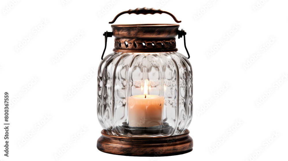 A glass lantern glowing from a candle nestled within on transparent background A glass lantern glowing from a candle nestled within on transparent background