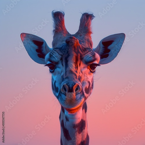 Giraffe s Periscopic Neck Exploring Panoramic Pastel Surveillance Landscape photo