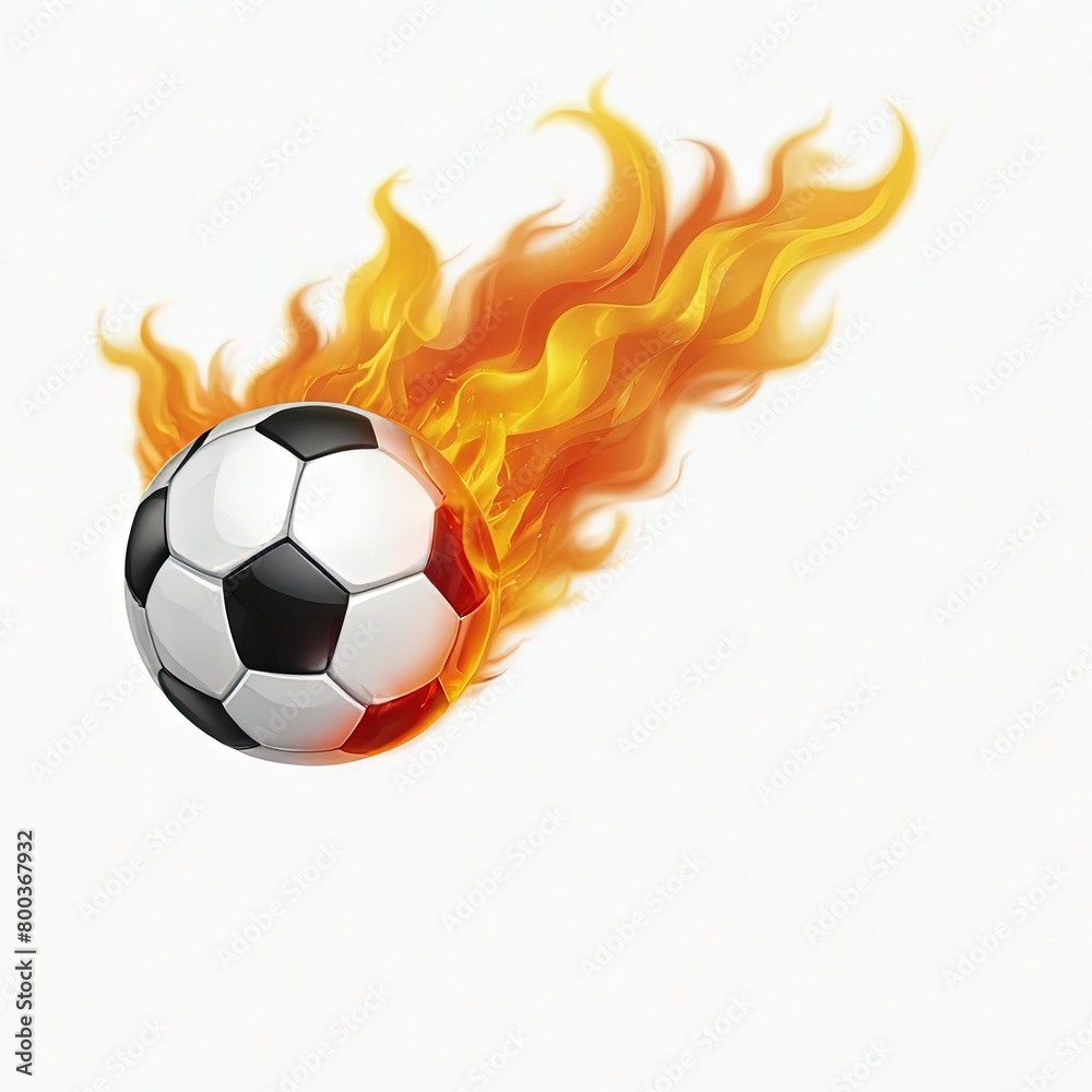 Fototapeta premium A burning soccer ball is isolated on a clear backdrop.