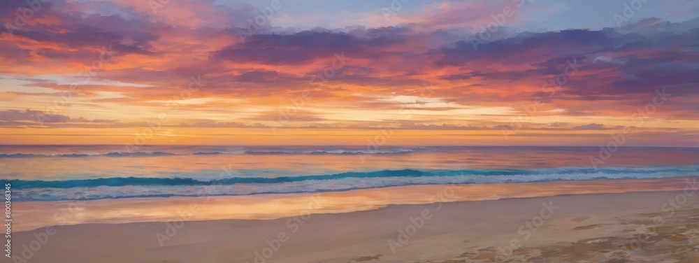 Beach horizon hues, The stunning palette of colors painted across the sky at sunset.