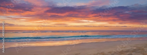 Beach horizon hues  The stunning palette of colors painted across the sky at sunset.