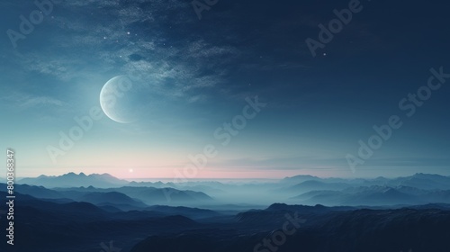 Habitable exoplanet similar to Earth and suitable for human life. Planet in space with water and greenery. The discovery of exoplanets and the search for life.
