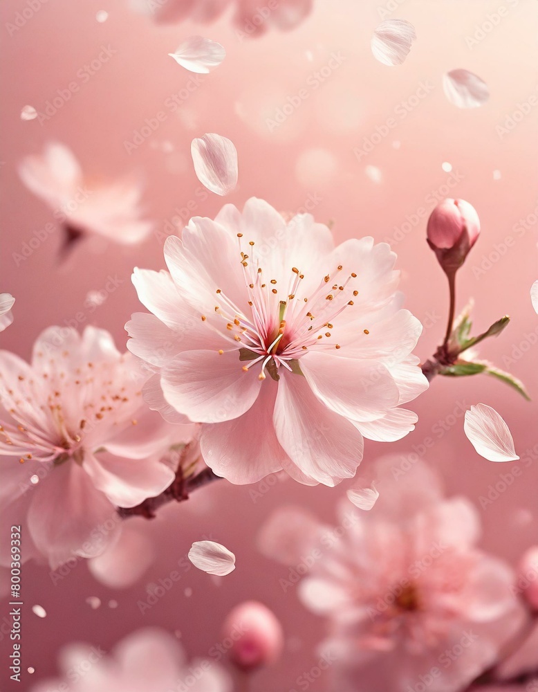Blossoming Cherry Flowers on a Soft Pink Background