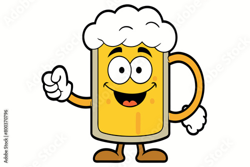 A cartoon character with a beer mug on his head