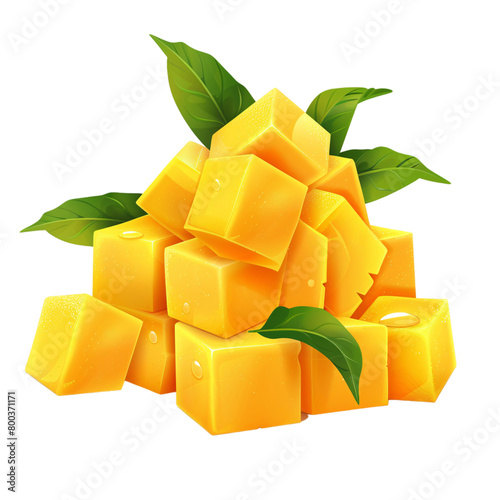 ripe mango cubes stack illustration isolated on a transparent cut-out background, a slice of mango cubes heap png clipart, beverage, fruit juice packaging © graphicbeezstock