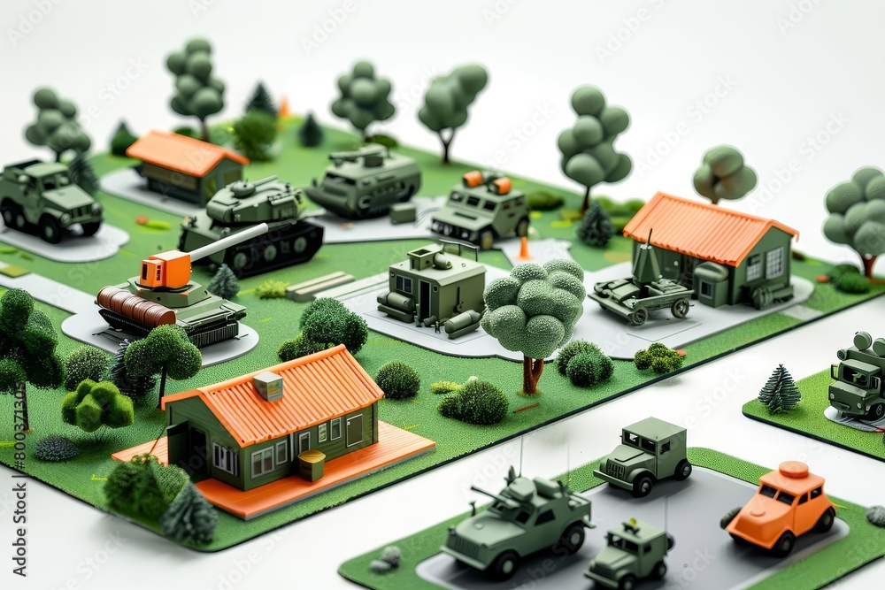 Obraz premium A top-down view of a green and orange toy army base