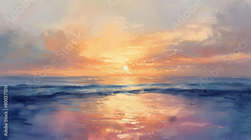 A calming sunset painting with a minimalist palette, evoking a sense of peace and relaxation.