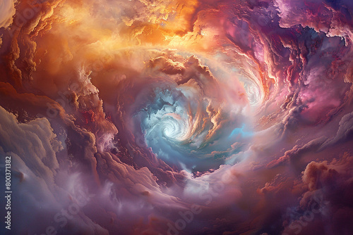 Nebulous wisps of color swirling in an otherworldly vortex, evoking cosmic serenity. photo