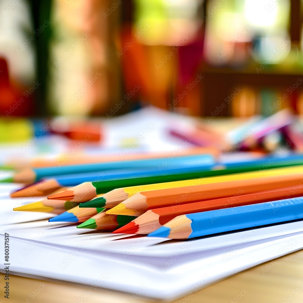 Colored pencils on the background of a kindergarten Colored pencils on the background of a kindergarten