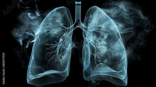 Smoke surrounding human lungs in X-ray view
