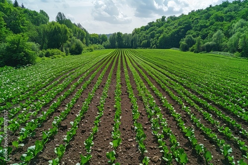 beautiful farmland with plowed field on a sunny day professional photography