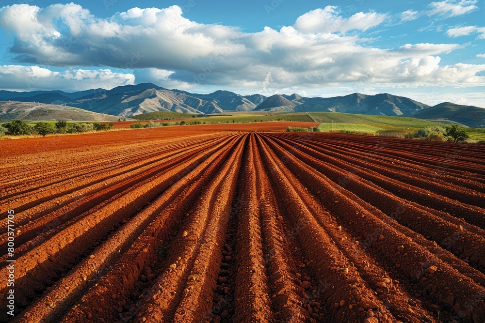 beautiful farmland with plowed field on a sunny day professional photography